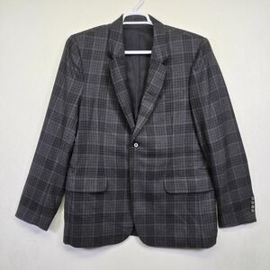 Vince Blazer Mens 44 Gray Black Wool Plaid‎ Suit Jacket Italian Preppy Business